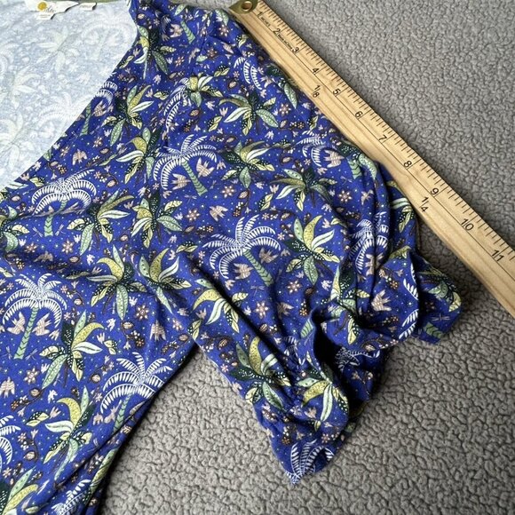 Boden Dress US Size 12 Blue Palm Trees Ruched V-Neck Pockets Swing Puff Sleeve - Picture 10 of 15